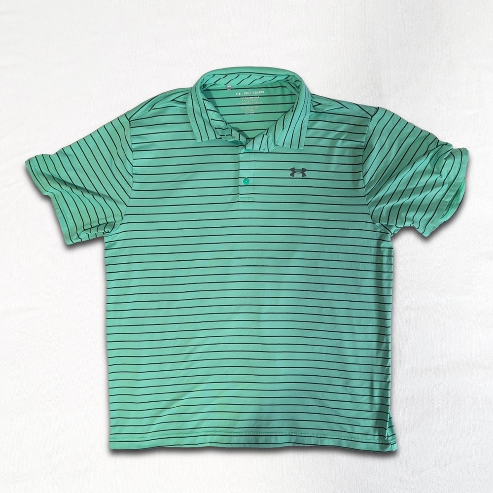 Under Armour The Playoff Polo Men's XXL Green Black Striped Golf Polo Shirt